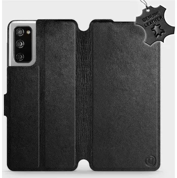 Kožené flip pouzdro Mobiwear - Samsung Galaxy S20 FE - Černé (Kožené knížkové pouzdro, obal, kryt na mobil Samsung Galaxy S20 FE, Černé, materiál Genuine Leather, ochrana 360°, stojánek, silikonová vanička, magnetické zavírání)