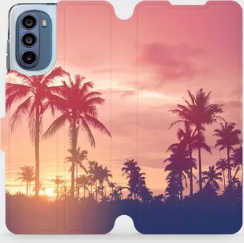 Pouzdro na mobilní telefon Flipové pouzdro Mobiwear - Motorola Moto G62 5G - M134P Palmy a růžová obloha (Knížkové flip pouzdro, obal, kryt na mobil Motorola Moto G62 5G - M134P Palmy a růžová obloha, materiál Umělá kůže + TPU - ochrana 360°, stojánek, silikonová vanička, magnetick