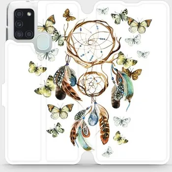 Pouzdro na mobilní telefon Flipové pouzdro Mobiwear - Samsung Galaxy A21S - M001P Lapač a motýlci (Knížkové flip pouzdro, obal, kryt na mobil Samsung Galaxy A21S - M001P Lapač a motýlci, materiál Umělá kůže + TPU - ochrana 360°, stojánek, silikonová vanička, magnetické zavírání)