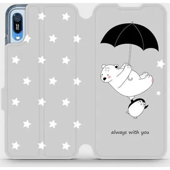 Pouzdro na mobilní telefon Flipové pouzdro Mobiwear - Huawei Y6 2019 - MH08P Méďa a tučňák - always with you (Knížkové flip pouzdro, obal, kryt na mobil Huawei Y6 2019 - MH08P Méďa a tučňák - always with you, materiál Umělá kůže + TPU - ochrana 360°, stojánek, silikonová vanička,)