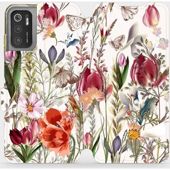 Pouzdro na mobilní telefon Flipové pouzdro Mobiwear - Xiaomi Poco M3 Pro 5G - MP01S Rozkvetlá louka (Knížkové flip pouzdro, obal, kryt na mobil Xiaomi Poco M3 Pro 5G - MP01S Rozkvetlá louka, materiál Umělá kůže + TPU - ochrana 360°, stojánek, silikonová vanička, magnetické zavírání