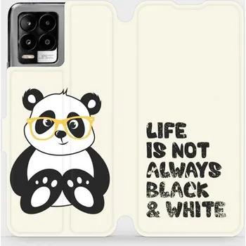 Pouzdro na mobilní telefon Flipové pouzdro Mobiwear - Realme 8 - M041S Panda - life is not always black and white (Knížkové flip pouzdro, obal, kryt na mobil Realme 8 - M041S Panda - life is not always black and white, materiál Umělá kůže + TPU - ochrana 360°, stojánek, silikonová)
