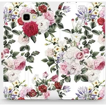 Pouzdro na mobilní telefon Flipové pouzdro Mobiwear - Samsung Galaxy J4 Plus 2018 - MD01S Růže na bílé (Knížkové flip pouzdro, obal, kryt na mobil Samsung Galaxy J4 Plus 2018 - MD01S Růže na bílé, materiál Umělá kůže + TPU - ochrana 360°, stojánek, silikonová vanička, magnetické)