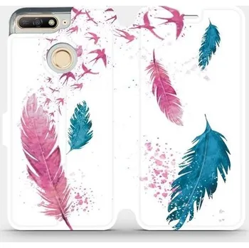 Pouzdro na mobilní telefon Flipové pouzdro Mobiwear - Huawei Y6 Prime 2018 - MR08S Pírka (Knížkové flip pouzdro, obal, kryt na mobil Huawei Y6 Prime 2018 - MR08S Pírka, materiál Umělá kůže + TPU - ochrana 360°, stojánek, silikonová vanička, magnetické zavírání)