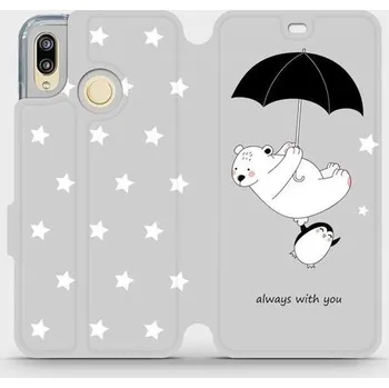 Pouzdro na mobilní telefon Flipové pouzdro Mobiwear - Huawei P20 Lite - MH08P Méďa a tučňák - always with you (Knížkové flip pouzdro, obal, kryt na mobil Huawei P20 Lite - MH08P Méďa a tučňák - always with you, materiál Umělá kůže + TPU - ochrana 360°, stojánek, silikonová vanička,