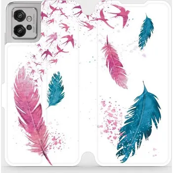 Pouzdro na mobilní telefon Flipové pouzdro Mobiwear - Motorola Moto G32 - MR08S Pírka (Knížkové flip pouzdro, obal, kryt na mobil Motorola Moto G32 - MR08S Pírka, materiál Umělá kůže + TPU - ochrana 360°, stojánek, silikonová vanička, magnetické zavírání)