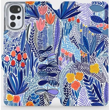 Pouzdro na mobilní telefon Flipové pouzdro Mobiwear - Motorola Moto G22 - MP03P Modrá květena (Knížkové flip pouzdro, obal, kryt na mobil Motorola Moto G22 - MP03P Modrá květena, materiál Umělá kůže + TPU - ochrana 360°, stojánek, silikonová vanička, magnetické zavírání)