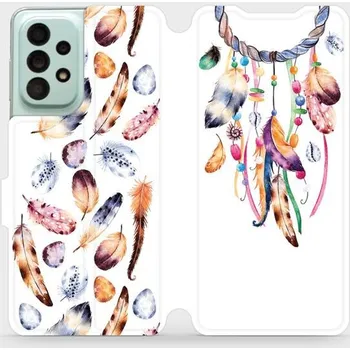 Pouzdro na mobilní telefon Flipové pouzdro Mobiwear - Samsung Galaxy A33 5G - M003S Lapač a barevná pírka (Knížkové flip pouzdro, obal, kryt na mobil Samsung Galaxy A33 5G - M003S Lapač a barevná pírka, materiál Umělá kůže + TPU - ochrana 360°, stojánek, silikonová vanička,)