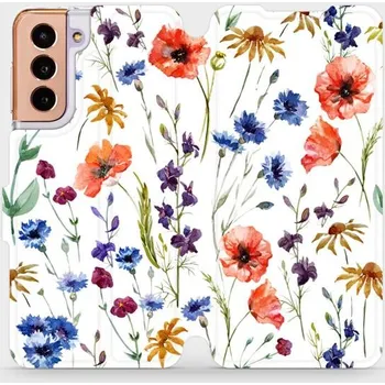 Pouzdro na mobilní telefon Flipové pouzdro Mobiwear - Samsung Galaxy S21 - MP04S Luční kvítí (Knížkové flip pouzdro, obal, kryt na mobil Samsung Galaxy S21 - MP04S Luční kvítí, materiál Umělá kůže + TPU - ochrana 360°, stojánek, silikonová vanička, magnetické zavírání)