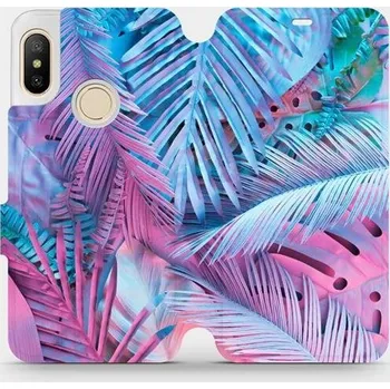 Pouzdro na mobilní telefon Flipové pouzdro Mobiwear - Xiaomi Mi A2 Lite - MG10S Fialové a modré listy (Knížkové flip pouzdro, obal, kryt na mobil Xiaomi Mi A2 Lite - MG10S Fialové a modré listy, materiál Umělá kůže + TPU - ochrana 360°, stojánek, silikonová vanička, magnetické)
