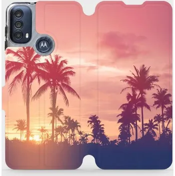Pouzdro na mobilní telefon Flipové pouzdro Mobiwear - Motorola Moto E40 - M134P Palmy a růžová obloha (Knížkové flip pouzdro, obal, kryt na mobil Motorola Moto E40 - M134P Palmy a růžová obloha, materiál Umělá kůže + TPU - ochrana 360°, stojánek, silikonová vanička, magnetické)