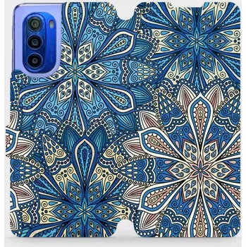 Pouzdro na mobilní telefon Flipové pouzdro Mobiwear - Motorola Moto G51 5G - V108P Modré mandala květy (Knížkové flip pouzdro, obal, kryt na mobil Motorola Moto G51 5G - V108P Modré mandala květy, materiál Umělá kůže + TPU - ochrana 360°, stojánek, silikonová vanička, magnetické)