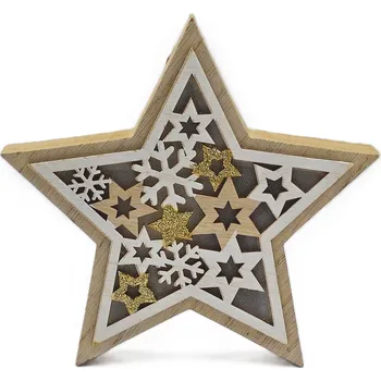 Vánoční dekorace Dakls Dřevěná hvězda s motivem hvězd LED teplá bílá OD22065