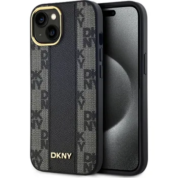 Pouzdro na mobilní telefon DKNY PU Leather Checkered Pattern Magsafe Zadní Kryt pro iPhone 15 Barva: Černá