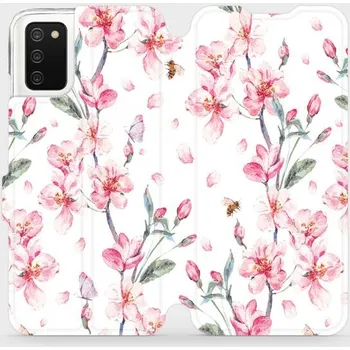 Pouzdro na mobilní telefon Flipové pouzdro Mobiwear - Samsung Galaxy A02s - M124S Růžové květy (Knížkové flip pouzdro, obal, kryt na mobil Samsung Galaxy A02s - M124S Růžové květy, materiál Umělá kůže + TPU - ochrana 360°, stojánek, silikonová vanička, magnetické zavírání)