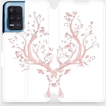 Pouzdro na mobilní telefon Flipové pouzdro Mobiwear - Realme 8 5G - M007S Růžový jelínek (Knížkové flip pouzdro, obal, kryt na mobil Realme 8 5G - M007S Růžový jelínek, materiál Umělá kůže + TPU - ochrana 360°, stojánek, silikonová vanička, magnetické zavírání)