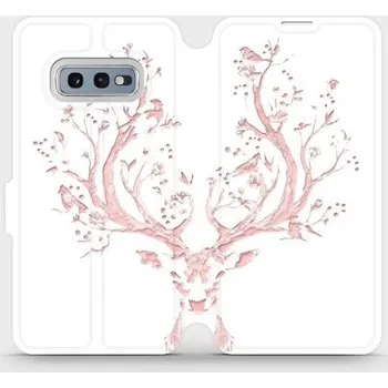 Pouzdro na mobilní telefon Flipové pouzdro Mobiwear - Samsung Galaxy S10e - M007S Růžový jelínek (Knížkové flip pouzdro, obal, kryt na mobil Samsung Galaxy S10e - M007S Růžový jelínek, materiál Umělá kůže + TPU - ochrana 360°, stojánek, silikonová vanička, magnetické zavírání)