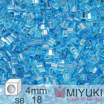 Dětské navlékací korálky Korálky Miyuki SQUARE Beads 4mm. Barva Silverlined Aqua SB18. Balení 5g.
