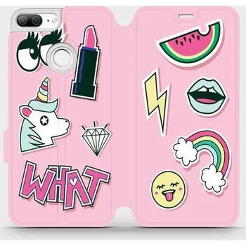 Pouzdro na mobilní telefon Flipové pouzdro Mobiwear - Honor 9 Lite - M129S Růžové WHAT (Knížkové flip pouzdro, obal, kryt na mobil Honor 9 Lite - M129S Růžové WHAT, materiál Umělá kůže + TPU - ochrana 360°, stojánek, silikonová vanička, magnetické zavírání)