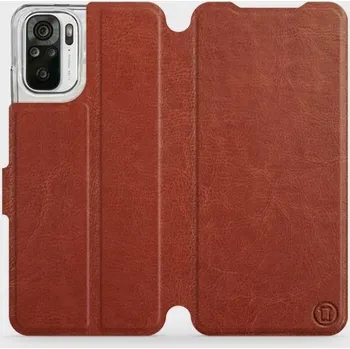 Pouzdro na mobilní telefon Flipové pouzdro Mobiwear - Xiaomi Redmi Note 10 - Hnědé a šedé (Knížkové flip pouzdro, obal, kryt na mobil Xiaomi Redmi Note 10 - Hnědé a šedé, materiál Umělá kůže + TPU - ochrana 360°, stojánek, silikonová vanička, magnetické zavírání)