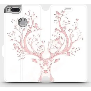 Pouzdro na mobilní telefon Flipové pouzdro Mobiwear - Xiaomi Mi A1 - M007S Růžový jelínek (Knížkové flip pouzdro, obal, kryt na mobil Xiaomi Mi A1 - M007S Růžový jelínek, materiál Umělá kůže + TPU - ochrana 360°, stojánek, silikonová vanička, magnetické zavírání)