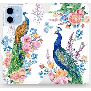 Pouzdro na mobilní telefon Flipové pouzdro Mobiwear - Apple iPhone 12 mini - MX08S Pávi (Knížkové flip pouzdro, obal, kryt na mobil Apple iPhone 12 mini - MX08S Pávi, materiál Umělá kůže + TPU - ochrana 360°, stojánek, silikonová vanička, magnetické zavírání)