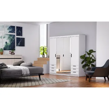 Šatní skříň LEMPERT Šatní skříň ELIS 4D 6S se zrcadlem - bílá