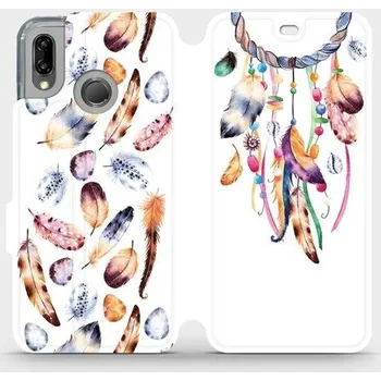 Pouzdro na mobilní telefon Flipové pouzdro Mobiwear - Huawei P20 Lite - M003S Lapač a barevná pírka (Knížkové flip pouzdro, obal, kryt na mobil Huawei P20 Lite - M003S Lapač a barevná pírka, materiál Umělá kůže + TPU - ochrana 360°, stojánek, silikonová vanička, magnetické zavírání