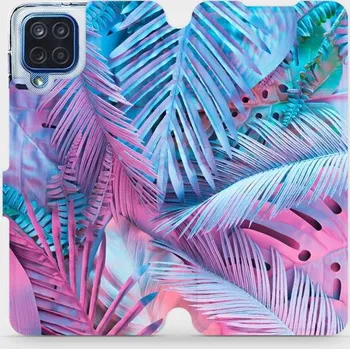 Pouzdro na mobilní telefon Flipové pouzdro Mobiwear - Samsung Galaxy M12 - MG10S Fialové a modré listy (Knížkové flip pouzdro, obal, kryt na mobil Samsung Galaxy M12 - MG10S Fialové a modré listy, materiál Umělá kůže + TPU - ochrana 360°, stojánek, silikonová vanička, magnetické)