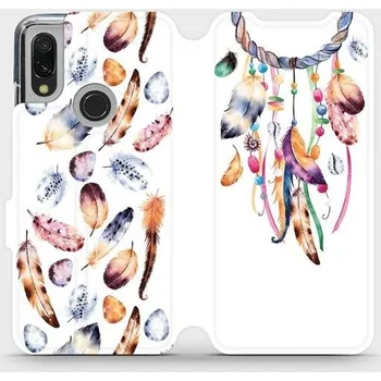 Pouzdro na mobilní telefon Flipové pouzdro Mobiwear - Xiaomi Redmi 7 - M003S Lapač a barevná pírka (Knížkové flip pouzdro, obal, kryt na mobil Xiaomi Redmi 7 - M003S Lapač a barevná pírka, materiál Umělá kůže + TPU - ochrana 360°, stojánek, silikonová vanička, magnetické zavírání)