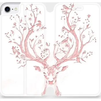 Pouzdro na mobilní telefon Flipové pouzdro Mobiwear - Apple iPhone 8 - M007S Růžový jelínek (Knížkové flip pouzdro, obal, kryt na mobil Apple iPhone 8 - M007S Růžový jelínek, materiál Umělá kůže + TPU - ochrana 360°, stojánek, silikonová vanička, magnetické zavírání)