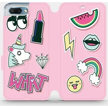 Pouzdro na mobilní telefon Flipové pouzdro Mobiwear - Honor 10 - M129S Růžové WHAT (Knížkové flip pouzdro, obal, kryt na mobil Honor 10 - M129S Růžové WHAT, materiál Umělá kůže + TPU - ochrana 360°, stojánek, silikonová vanička, magnetické zavírání)