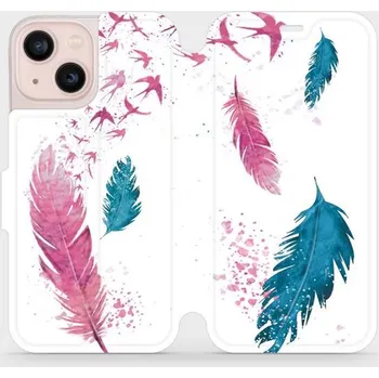 Pouzdro na mobilní telefon Flipové pouzdro Mobiwear - Apple iPhone 13 Mini - MR08S Pírka (Knížkové flip pouzdro, obal, kryt na mobil Apple iPhone 13 Mini - MR08S Pírka, materiál Umělá kůže + TPU - ochrana 360°, stojánek, silikonová vanička, magnetické zavírání)