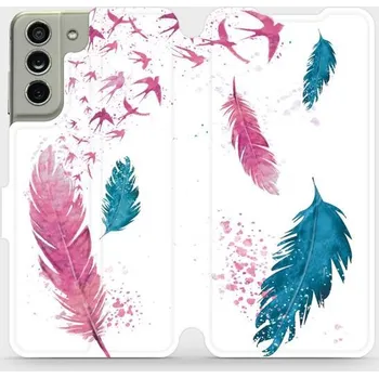 Pouzdro na mobilní telefon Flipové pouzdro Mobiwear - Samsung Galaxy S21 FE - MR08S Pírka (Knížkové flip pouzdro, obal, kryt na mobil Samsung Galaxy S21 FE - MR08S Pírka, materiál Umělá kůže + TPU - ochrana 360°, stojánek, silikonová vanička, magnetické zavírání)