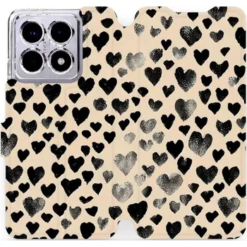 Pouzdro na mobilní telefon Flipové pouzdro Mobiwear - Xiaomi 14T - VA51S Černá srdíčka (Knížkové flip pouzdro, obal, kryt na mobil Xiaomi 14T - VA51S Černá srdíčka, materiál Umělá kůže + TPU - ochrana 360°, stojánek, silikonová vanička, magnetické zavírání)