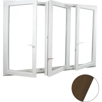 Okno ALUPLAST Plastové okno trojkřídlé ořech/bílé 150x150 Zasklení: Dvojsklo Ug= 1,1