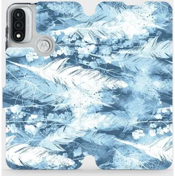 Pouzdro na mobilní telefon Flipové pouzdro Mobiwear - Motorola Moto E20 - M058S Světle modrá horizontální pírka (Knížkové flip pouzdro, obal, kryt na mobil Motorola Moto E20 - M058S Světle modrá horizontální pírka, materiál Umělá kůže + TPU - ochrana 360°, stojánek, silikonová)