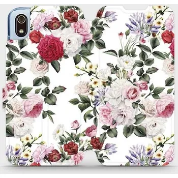 Pouzdro na mobilní telefon Flipové pouzdro Mobiwear - Xiaomi Redmi 7A - MD01S Růže na bílé (Knížkové flip pouzdro, obal, kryt na mobil Xiaomi Redmi 7A - MD01S Růže na bílé, materiál Umělá kůže + TPU - ochrana 360°, stojánek, silikonová vanička, magnetické zavírání)