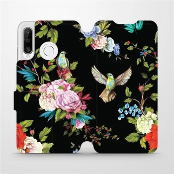 Pouzdro na mobilní telefon Flipové pouzdro Mobiwear - Huawei P30 Lite - VD09S Ptáčci a květy (Knížkové flip pouzdro, obal, kryt na mobil Huawei P30 Lite - VD09S Ptáčci a květy, materiál Umělá kůže + TPU - ochrana 360°, stojánek, silikonová vanička, magnetické zavírání)