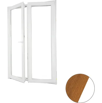 Okno ALUPLAST Plastové dvoukřídlé balkonové dveře s oboustrannou klikou zlatý dub/bílé 150x210 Otvírání: Levé