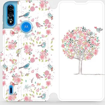Pouzdro na mobilní telefon Flipové pouzdro Mobiwear - Motorola Moto E7 Power - M120S Strom a ptáčci (Knížkové flip pouzdro, obal, kryt na mobil Motorola Moto E7 Power - M120S Strom a ptáčci, materiál Umělá kůže + TPU - ochrana 360°, stojánek, silikonová vanička, magnetické zavírání