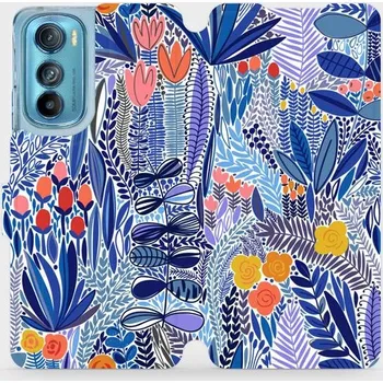 Pouzdro na mobilní telefon Flipové pouzdro Mobiwear - Motorola Edge 30 5G - MP03P Modrá květena (Knížkové flip pouzdro, obal, kryt na mobil Motorola Edge 30 5G - MP03P Modrá květena, materiál Umělá kůže + TPU - ochrana 360°, stojánek, silikonová vanička, magnetické zavírání)