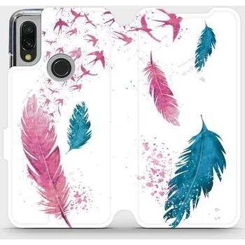 Pouzdro na mobilní telefon Flipové pouzdro Mobiwear - Xiaomi Redmi 7 - MR08S Pírka (Knížkové flip pouzdro, obal, kryt na mobil Xiaomi Redmi 7 - MR08S Pírka, materiál Umělá kůže + TPU - ochrana 360°, stojánek, silikonová vanička, magnetické zavírání)