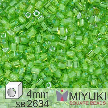 Dětské navlékací korálky Korálky Miyuki SQUARE Beads 4mm. Barva Mint Lined Chartreuse SB2634. Balení 5g.
