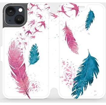 Pouzdro na mobilní telefon Flipové pouzdro Mobiwear - Apple iPhone 13 - MR08S Pírka (Knížkové flip pouzdro, obal, kryt na mobil Apple iPhone 13 - MR08S Pírka, materiál Umělá kůže + TPU - ochrana 360°, stojánek, silikonová vanička, magnetické zavírání)