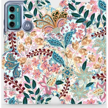 Pouzdro na mobilní telefon Flipové pouzdro Mobiwear - Motorola Moto G60 - MX04S Spletité kvítky a listy (Knížkové flip pouzdro, obal, kryt na mobil Motorola Moto G60 - MX04S Spletité kvítky a listy, materiál Umělá kůže + TPU - ochrana 360°, stojánek, silikonová vanička, magnetické)