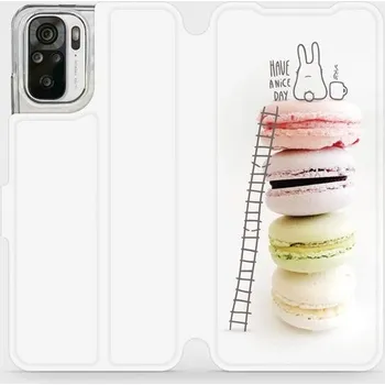 Pouzdro na mobilní telefon Flipové pouzdro Mobiwear - Xiaomi Redmi Note 10 - M090P Makronky - have a nice day (Knížkové flip pouzdro, obal, kryt na mobil Xiaomi Redmi Note 10 - M090P Makronky - have a nice day, materiál Umělá kůže + TPU - ochrana 360°, stojánek, silikonová vanička,