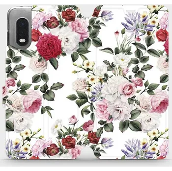 Pouzdro na mobilní telefon Flipové pouzdro Mobiwear - Samsung Xcover PRO - MD01S Růže na bílé (Knížkové flip pouzdro, obal, kryt na mobil Samsung Xcover PRO - MD01S Růže na bílé, materiál Umělá kůže + TPU - ochrana 360°, stojánek, silikonová vanička, magnetické zavírání)