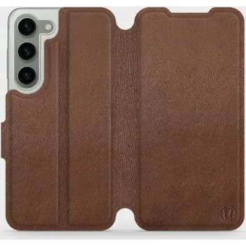 Pouzdro na mobilní telefon Kožené flip pouzdro Mobiwear - Samsung Galaxy S23 - Hnědé (Kožené knížkové pouzdro, obal, kryt na mobil Samsung Galaxy S23, Hnědé, materiál Genuine Leather, ochrana 360°, stojánek, silikonová vanička, magnetické zavírání)