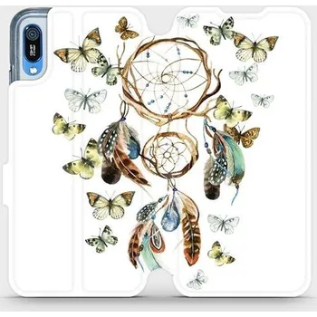Pouzdro na mobilní telefon Flipové pouzdro Mobiwear - Huawei Y6 2019 - M001P Lapač a motýlci (Knížkové flip pouzdro, obal, kryt na mobil Huawei Y6 2019 - M001P Lapač a motýlci, materiál Umělá kůže + TPU - ochrana 360°, stojánek, silikonová vanička, magnetické zavírání)
